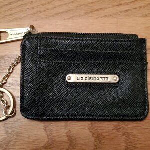 Liz Claiborne Black Key Chain Handheld Wallet w/Gold Accents Name Logo